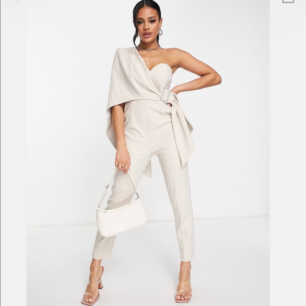 NEW SEASON gorgeous Lavish Alice One shoulder cape jumpsuit in champagne